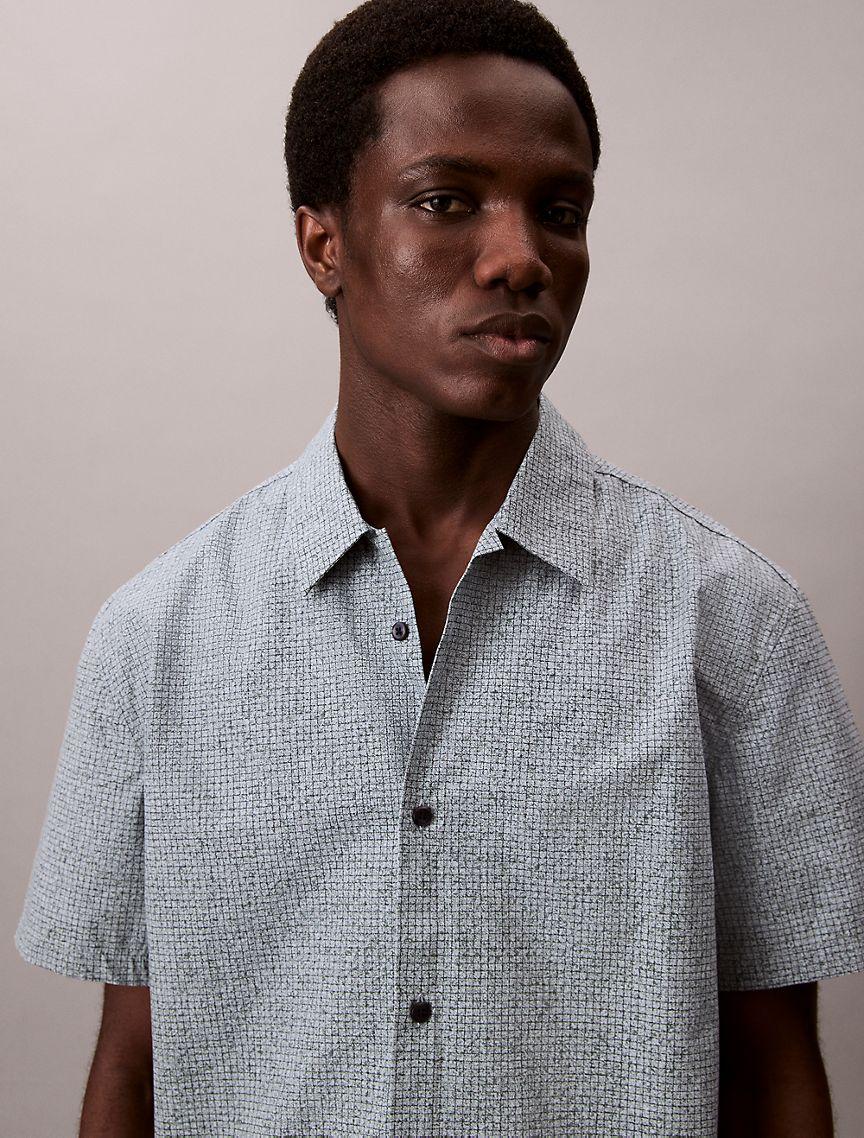 Grid Print Relaxed Button-Down Shirt  Product Image