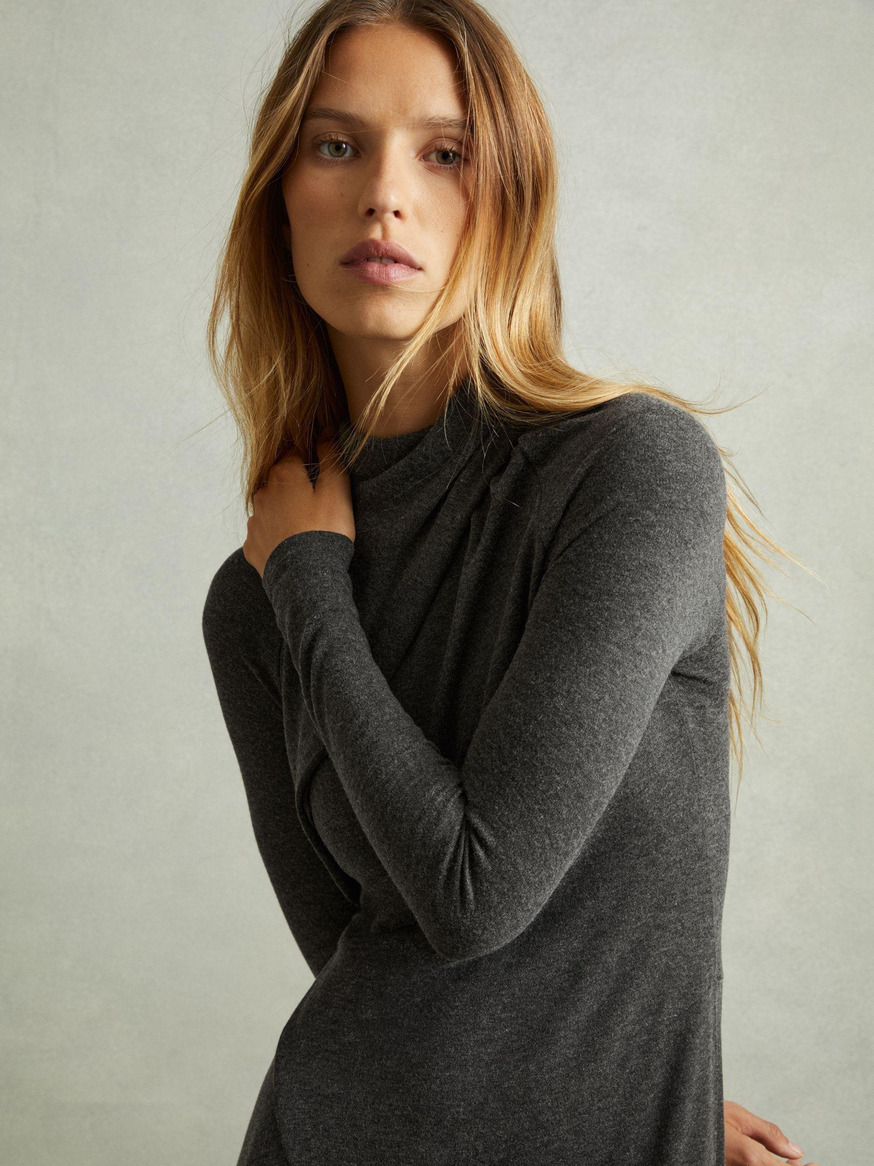 Jersey Drape Asymmetric Midi Dress in Grey Product Image