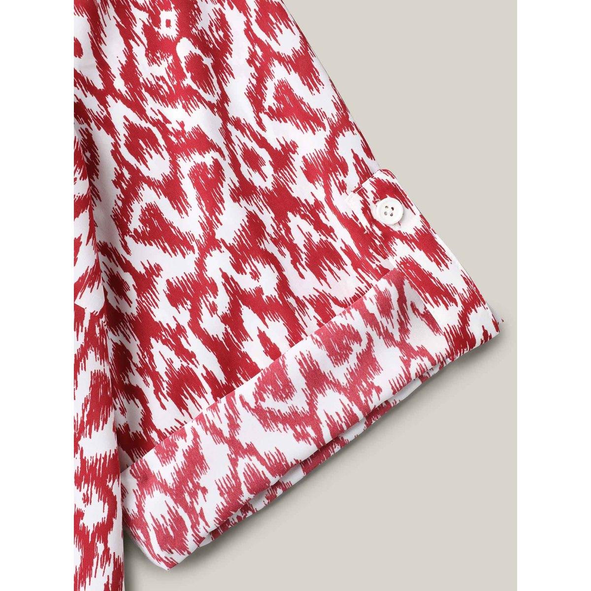 Plus Size Burgundy Geometric Print Gathered Sleeve Shirt Women Boho Elbow-length sleeve Notched collar Vacation Blouses BloomChic 14-16/1X Product Image