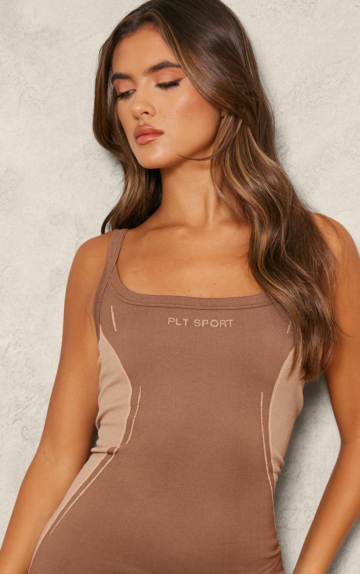 PLT SPORT Brown Jacquard Seamless Unitard Product Image