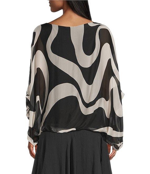 M Made in Italy Silky Scoop Neckline 3/4 Sleeve Poncho Top Product Image