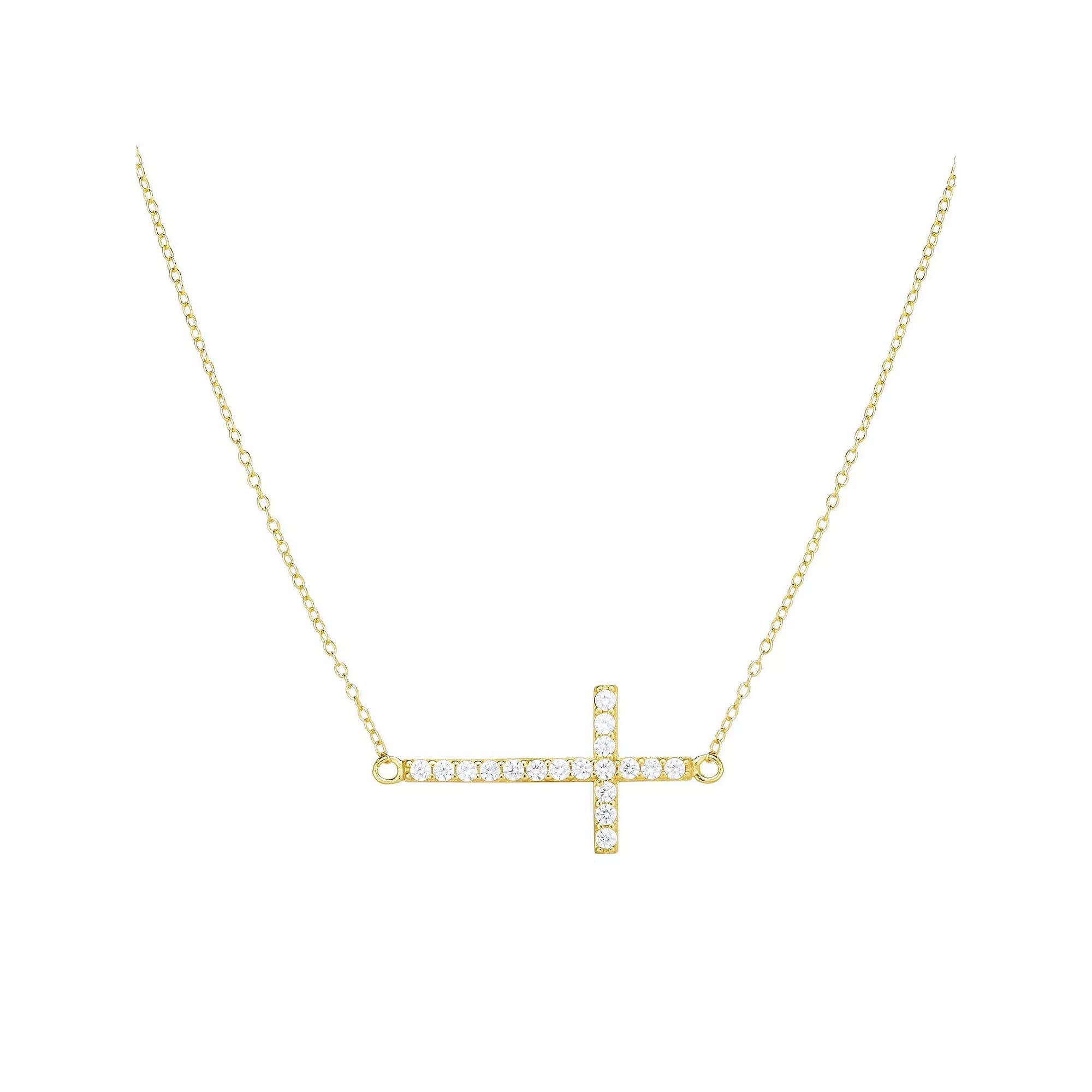 Sunkissed Sterling Cubic Zirconia Sideways Cross Pendant Necklace, Women's, Size: 18", Silver Tone Product Image