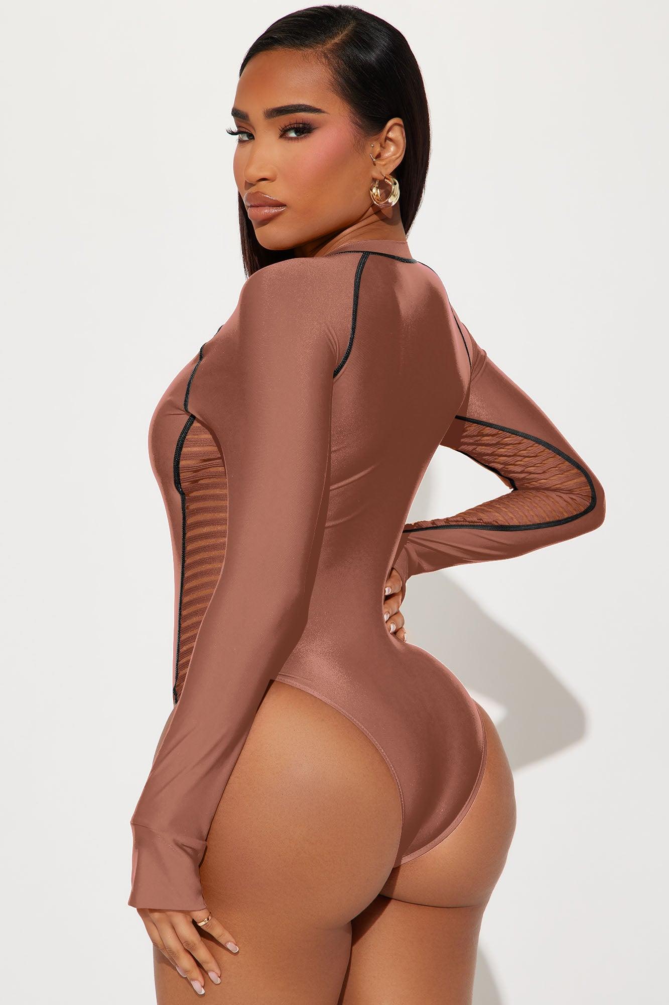 Cassandra Long Sleeve 1 Piece Swimsuit - Mocha/combo Product Image