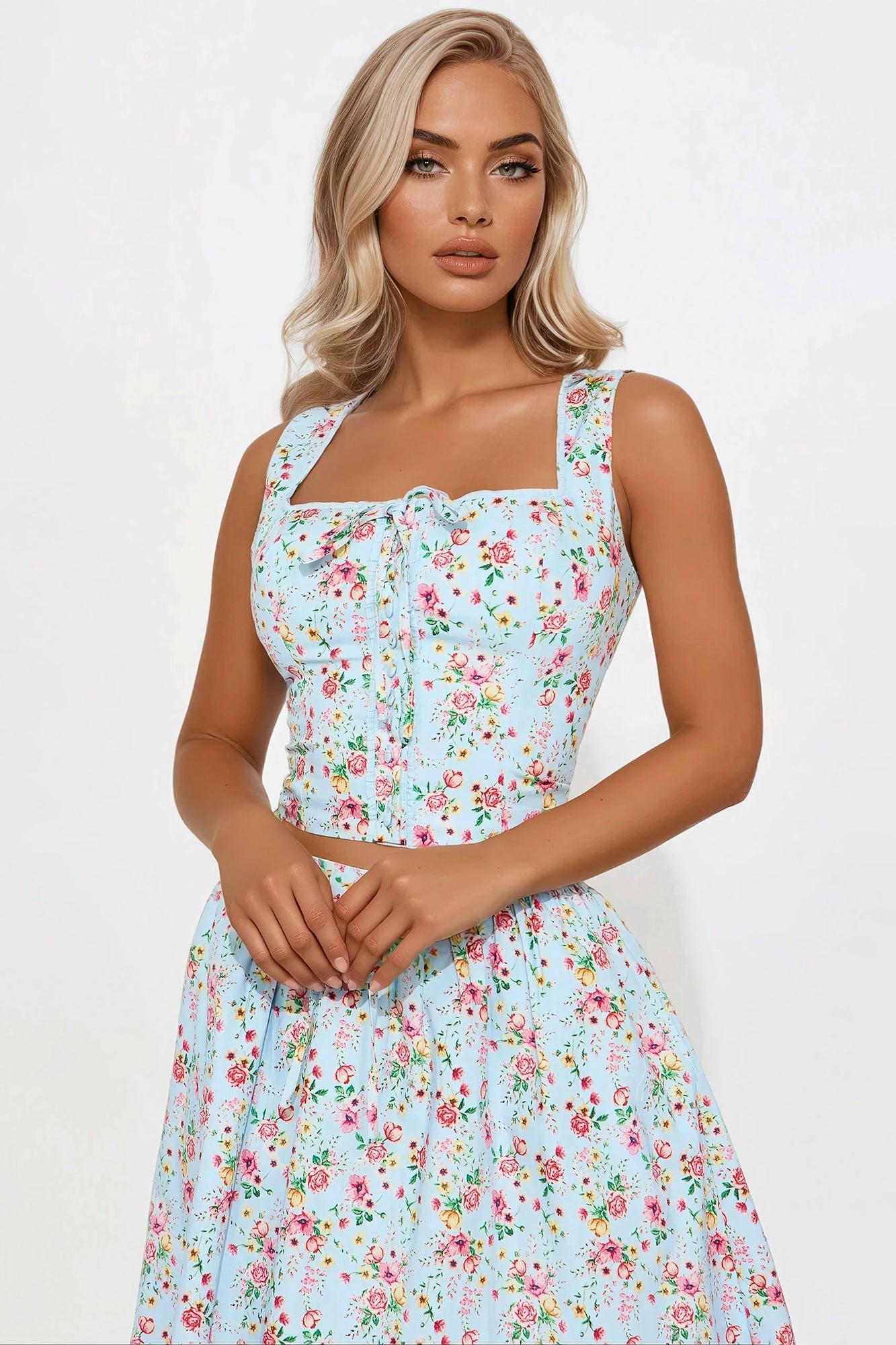 Tara Floral Skirt Set - Blue/combo Product Image