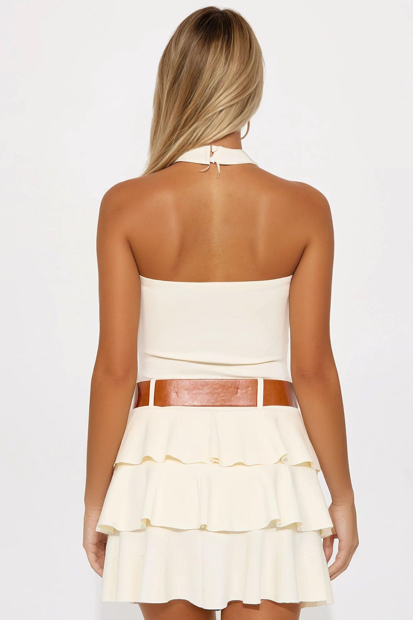 Zoya Belted Ruffle Mini Dress - Cream Product Image