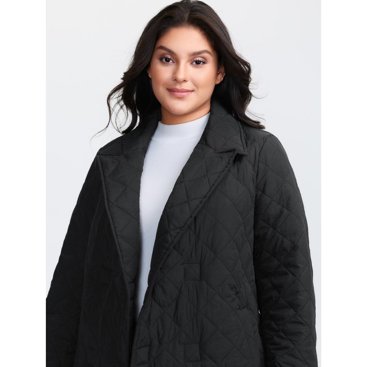 Plus Size Quilted Adjustable Belt Solid Color Coat Women Black Leisure Topstitching Ladies Casual Winter Coats BloomChic 30/6X Product Image
