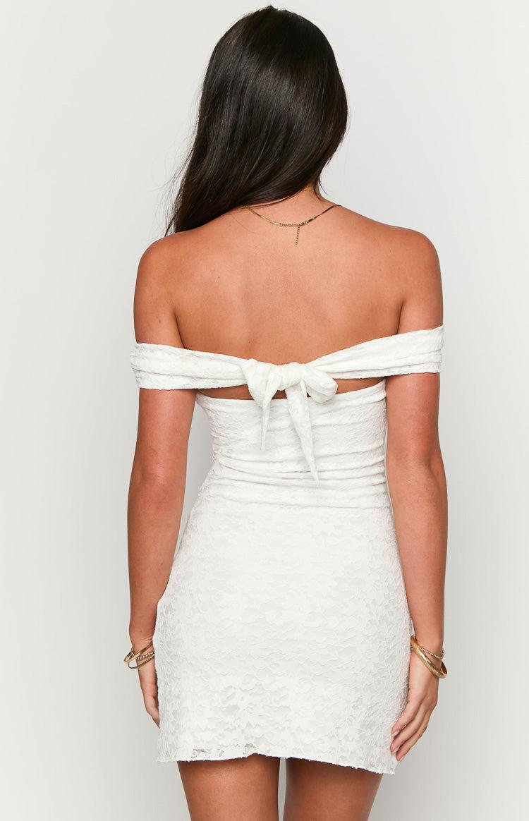 Britney White Lace Off The Shoulder Mini Dress Product Image