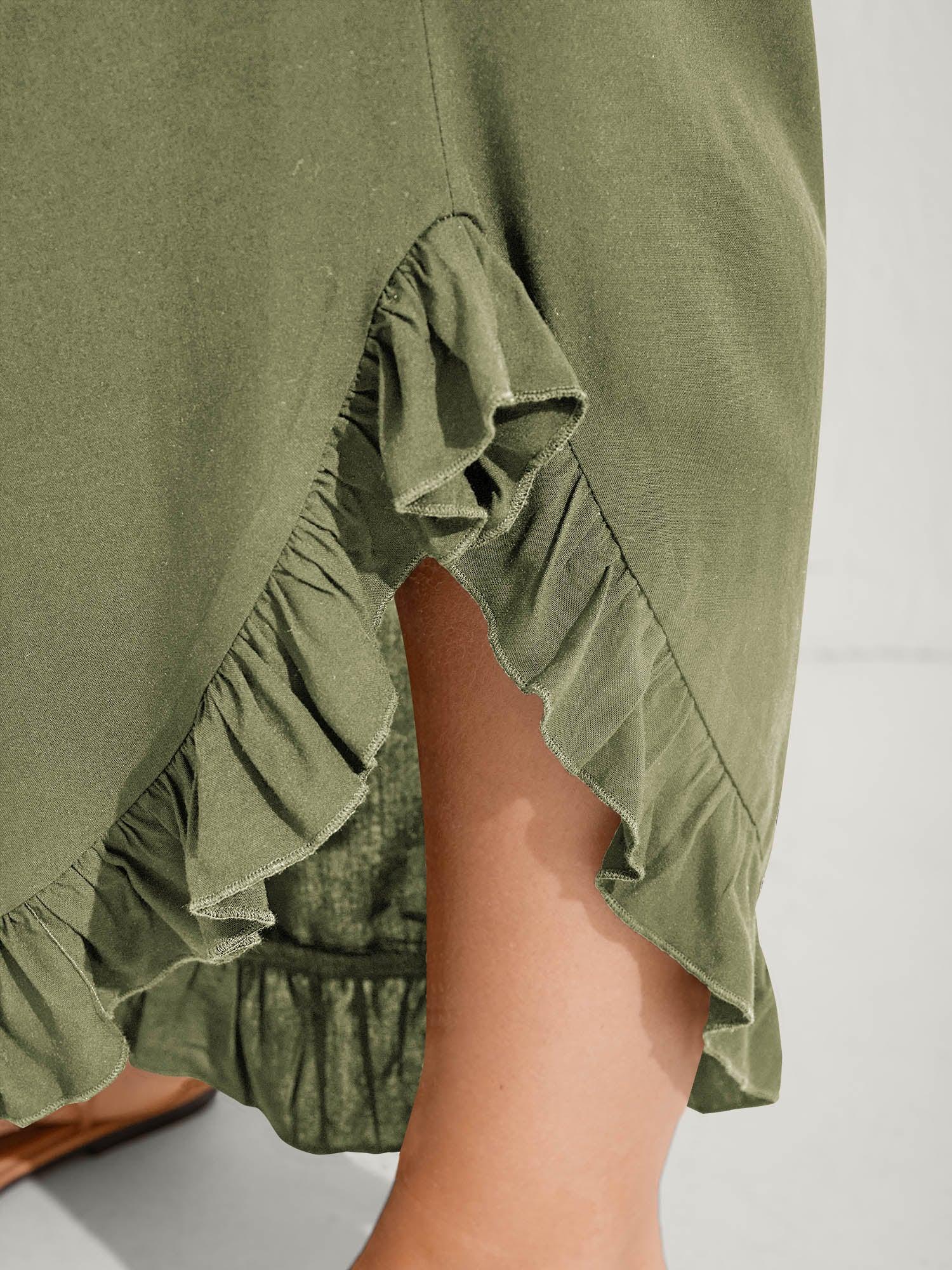 Ruffled Curvy Hem Wide-Leg Pants Female Product Image