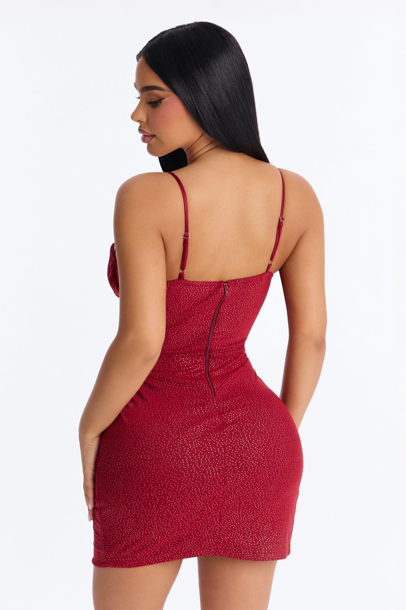 Sasha Strappy Glitter Mesh Mini Dress - Wine Female Product Image