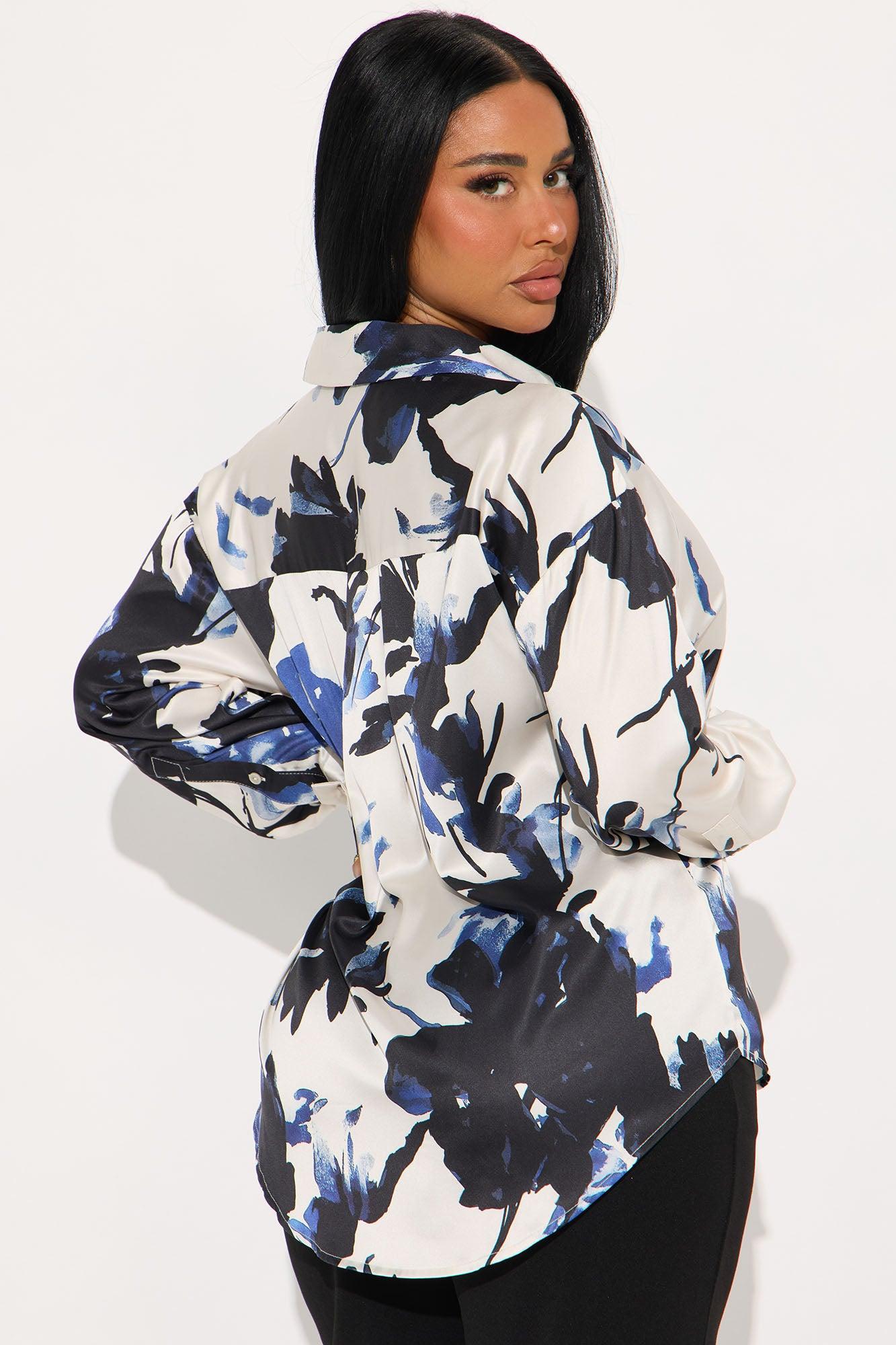 Floral Bloom Satin Shirt - Blue/combo Product Image