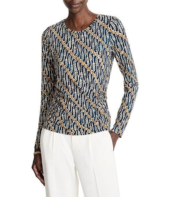 NIC + ZOE Vintage Batik Drape Round Neck Long Sleeve Top Product Image