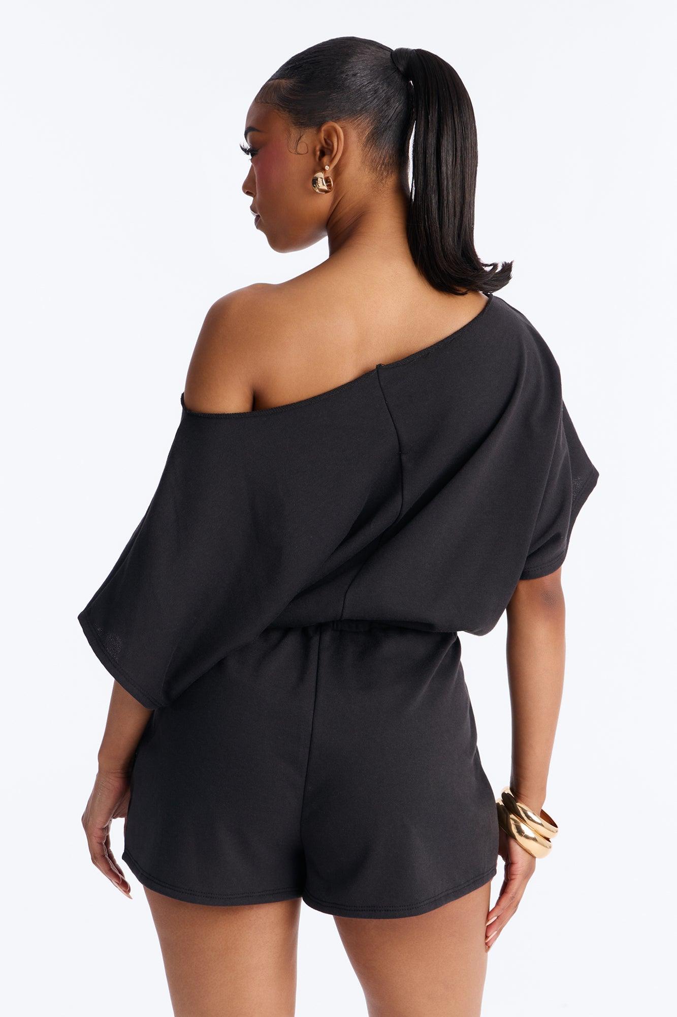 Weekend Away Off Shoulder Romper - Black Female Product Image