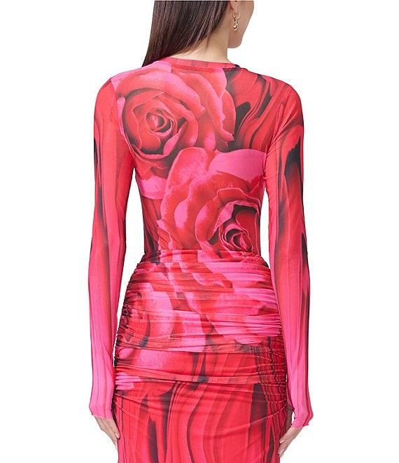 AFRM Coordinating Kaylee Mesh Printed Crew Neck Long Sleeve Top Product Image