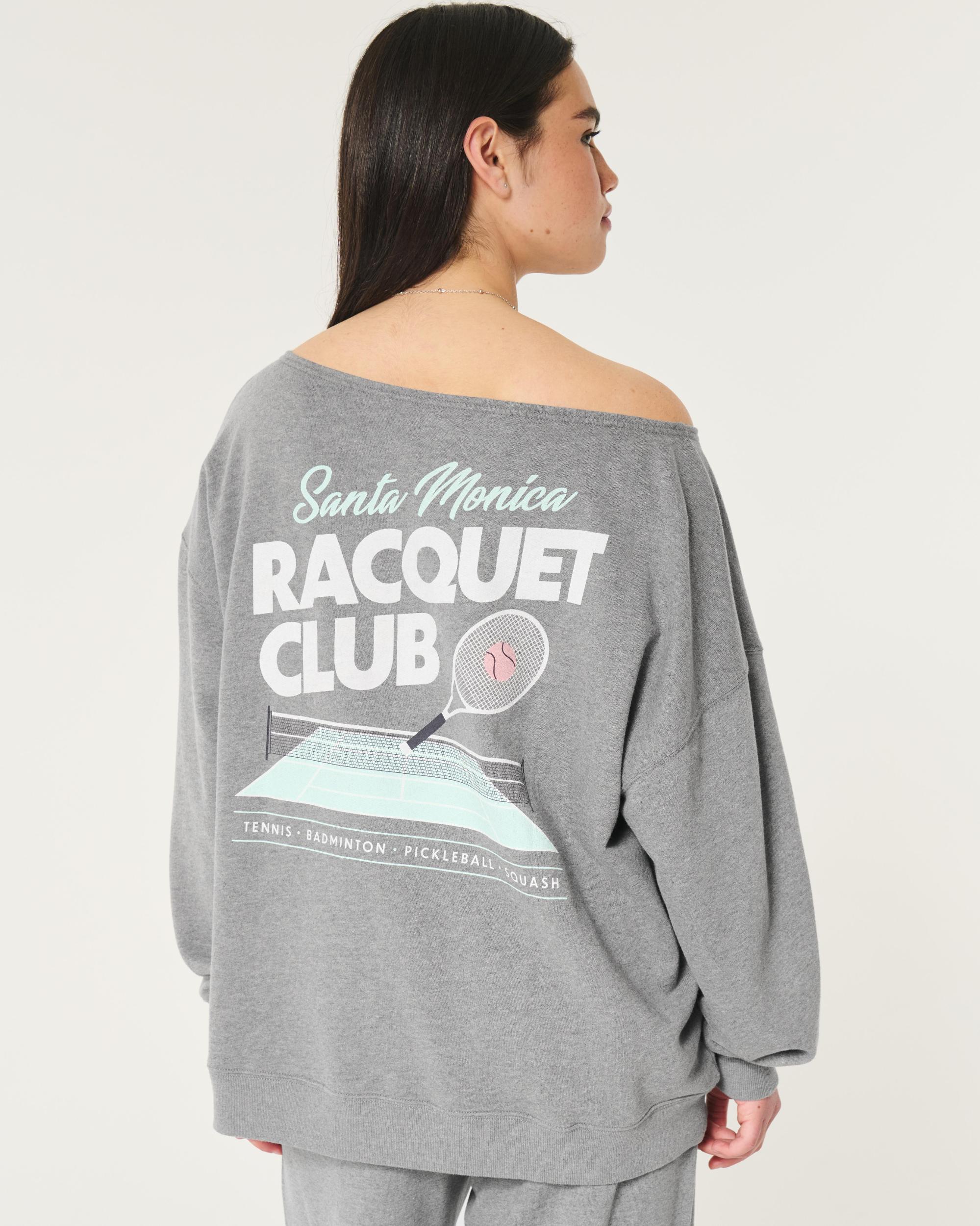Oversized Off-the-Shoulder Volleyball Graphic Sweatshirt Product Image