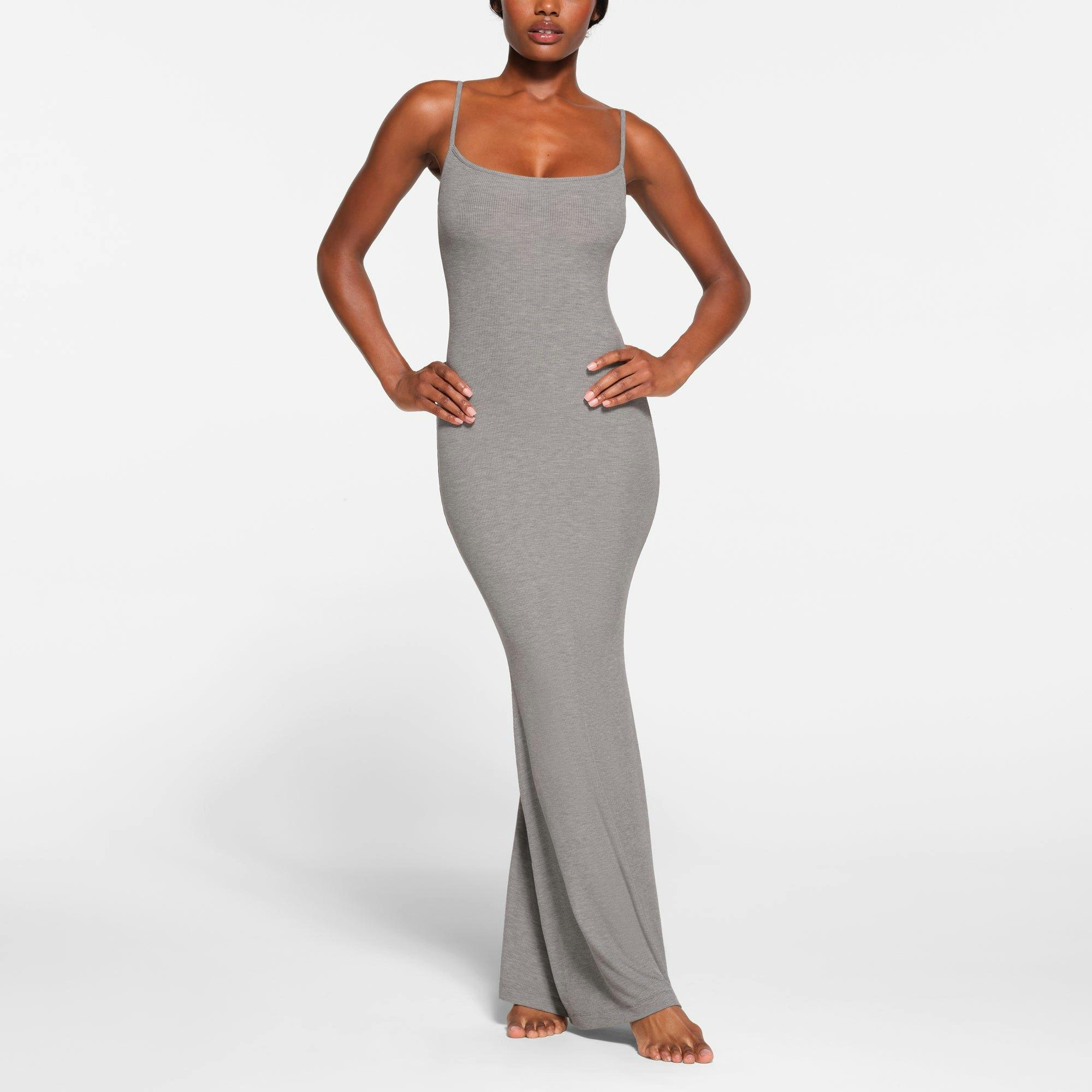 SOFT LOUNGE LONG SLIP DRESS | HEATHER GREY Product Image