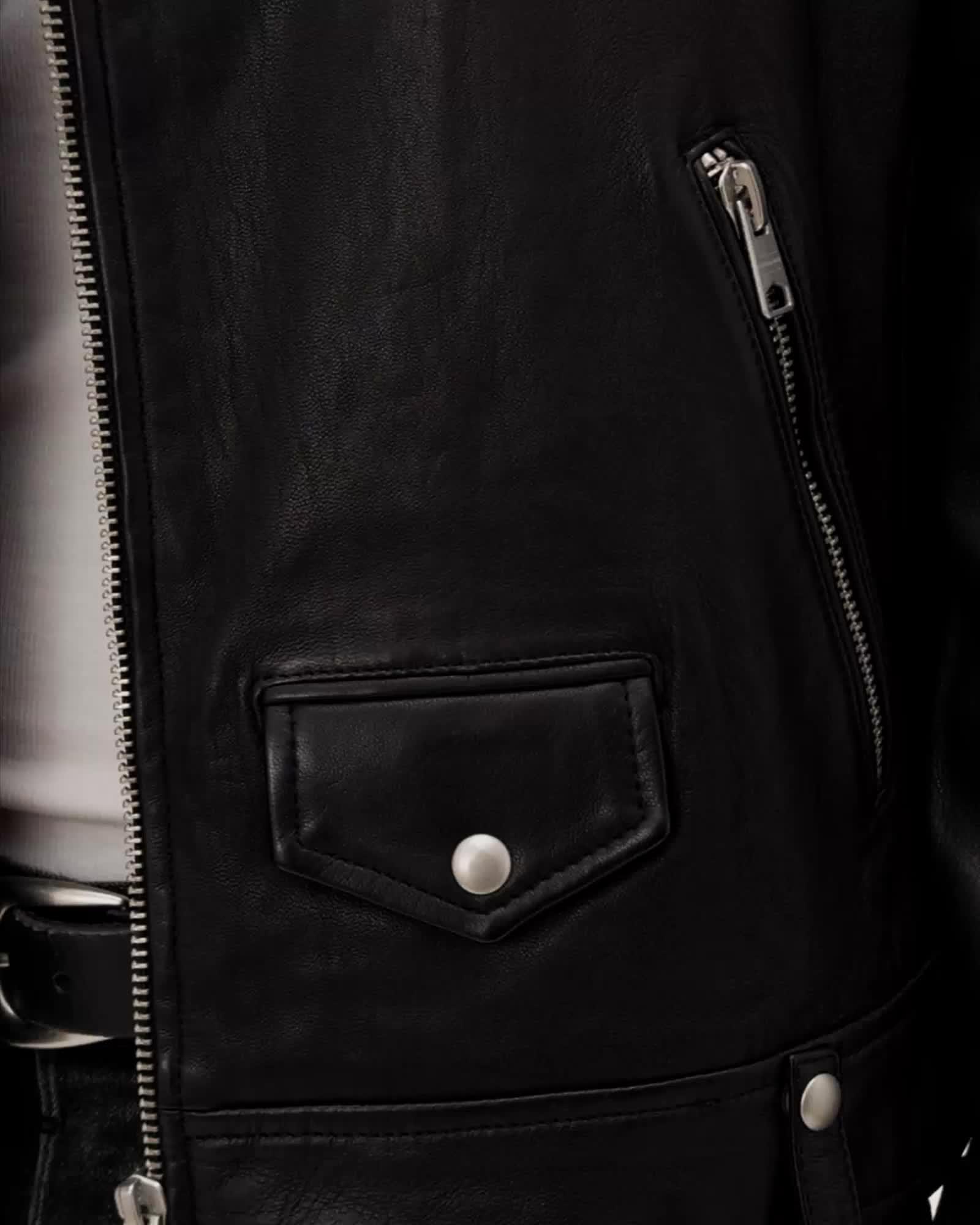 Milo Asymmetric Zip Leather Biker Jacket Black | ALLSAINTS US Product Image