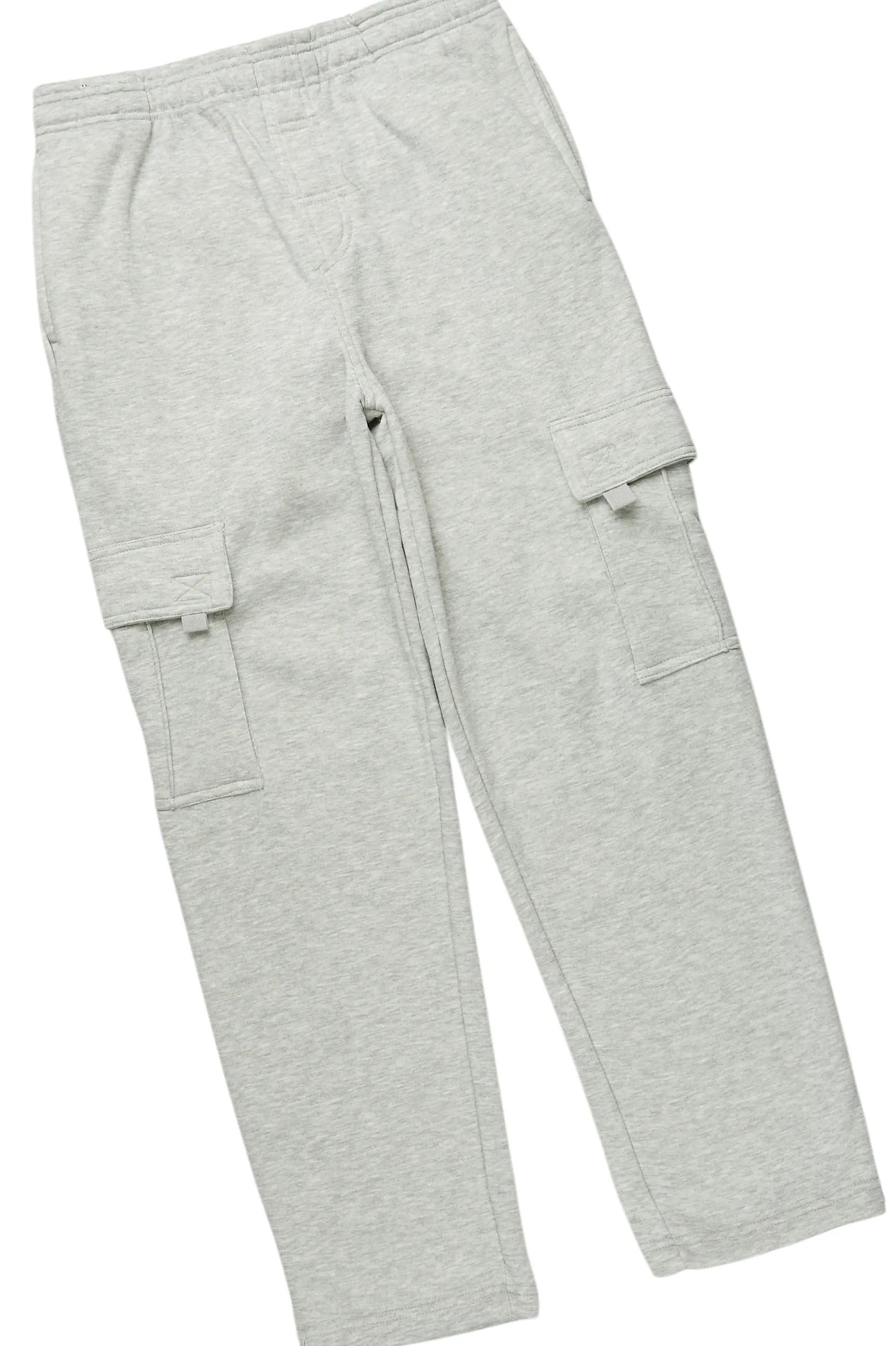 Basic Heather Grey Hoodie/Cargo Sweat Pant Set Male Product Image