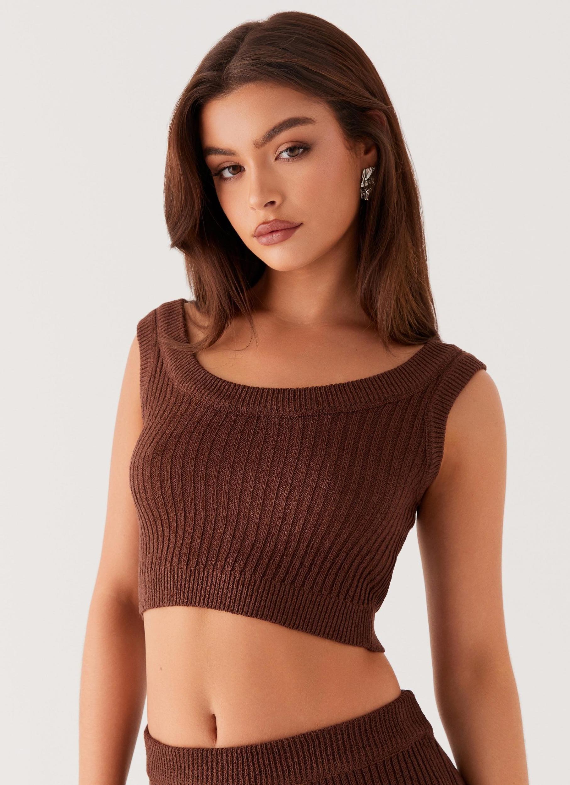 Season Fever Knit Crop Top - Chocolate Product Image