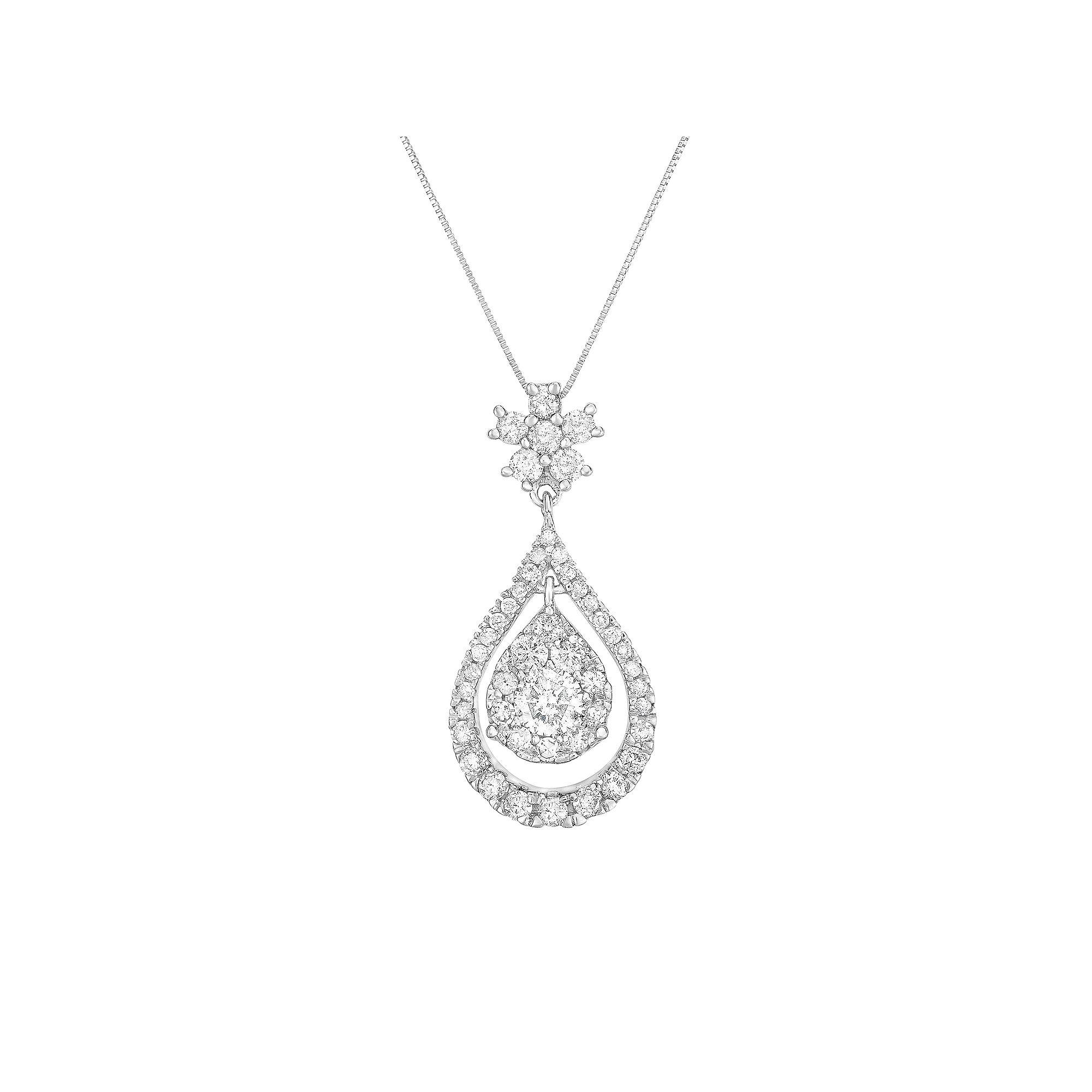 10k White Gold 1 Carat T.W. Diamond Drop Pendant Necklace, Women's, Size: 18" Product Image