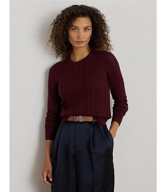 Lauren Ralph Lauren Pointelle Knit Crew Neck Long Sleeve Sweater Product Image