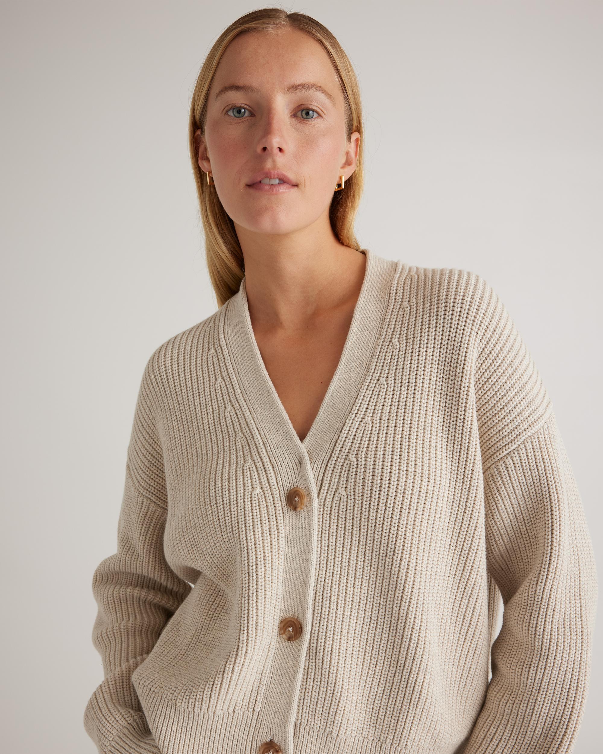 Quince | Women's Fisherman Boxy Cropped Cardigan Sweater Organic Cotton Product Image