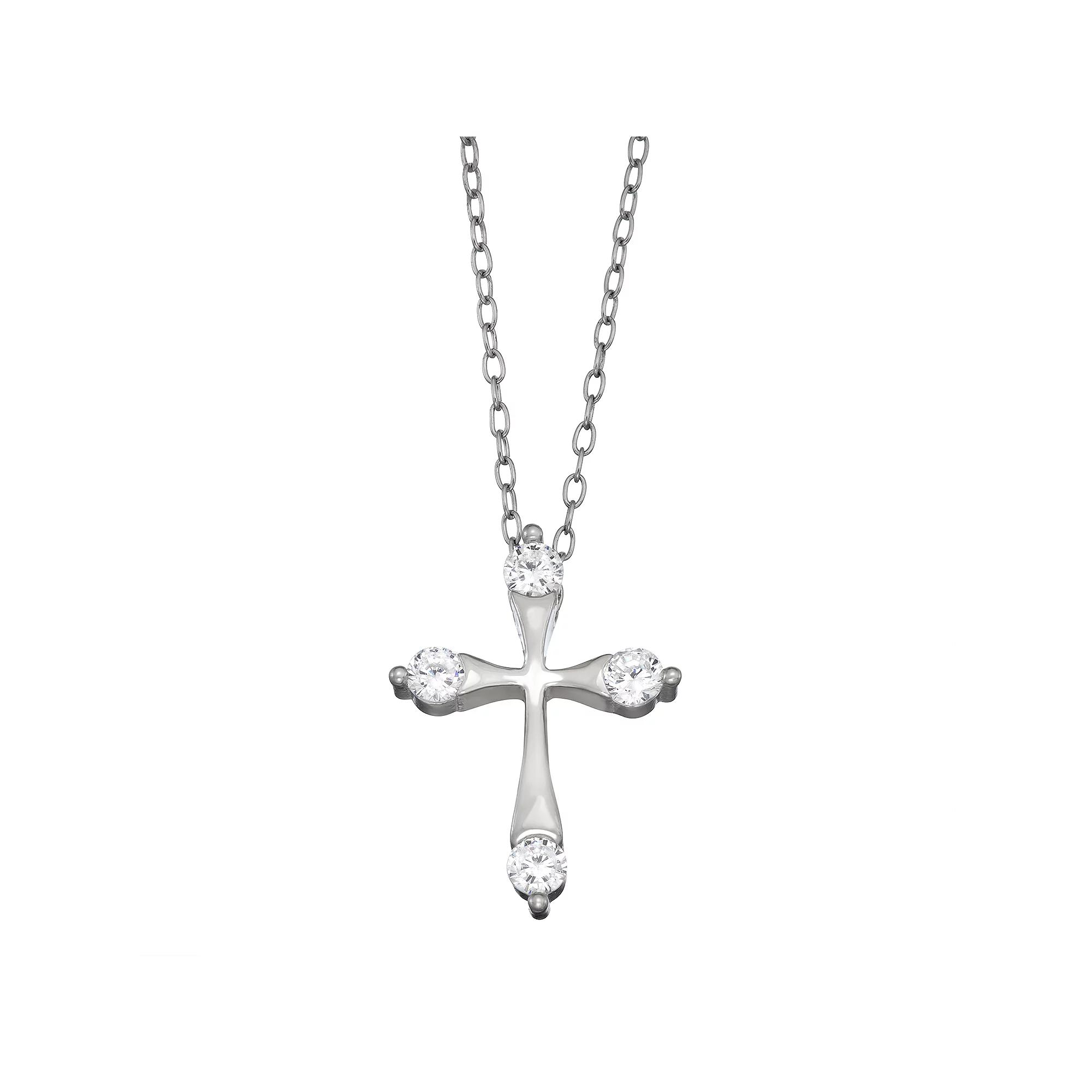 Contessa Di Capri Sterling Silver Cubic Zirconia Cross Pendant, Womens Silver Tone Product Image