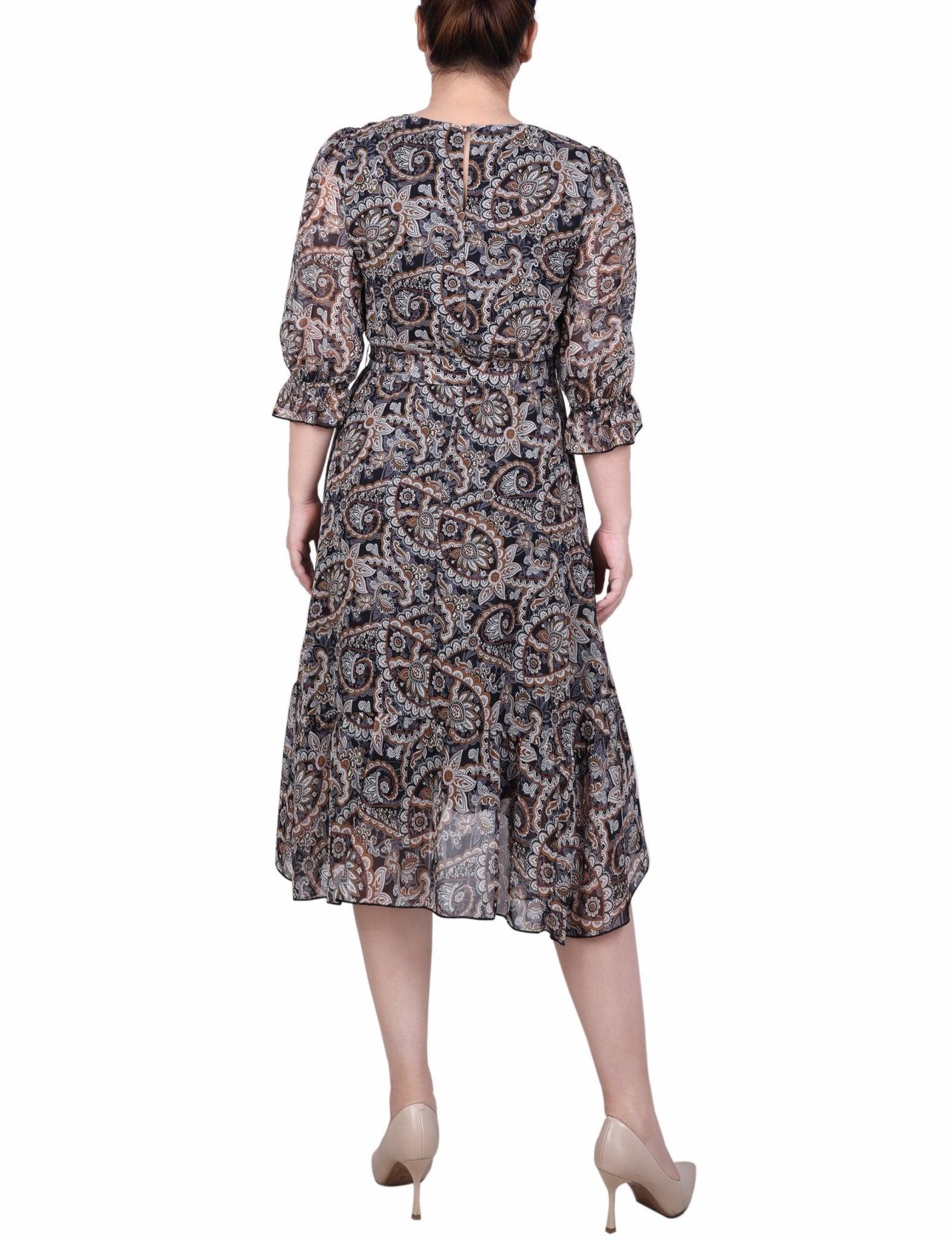 Marsala 3/4 Sleeve V-Neck Flounced Dress Product Image