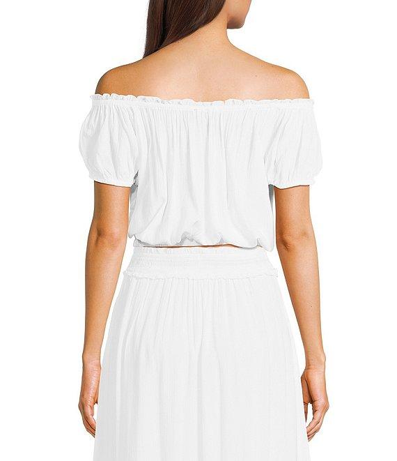 Angie Off-The-Shoulder Cap Sleeve Coordinating Crop Top Product Image