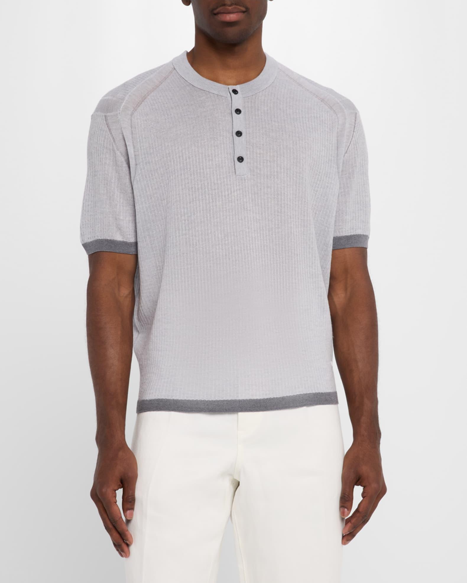 Mene's Short Sleeve Two-Tone Oversized Wool Henley Sweater Product Image