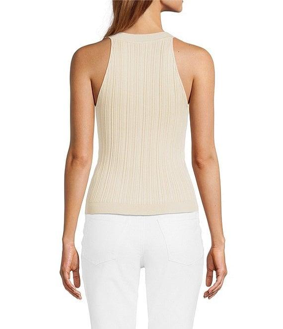 Skies Are Blue Rib Knit High Neck Sleeveless Halter Tank Product Image