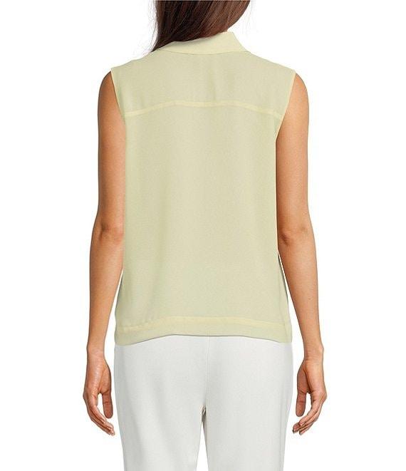 Calvin Klein Pleated Chiffon Point Collar Sleeveless Button Front Shirt Product Image