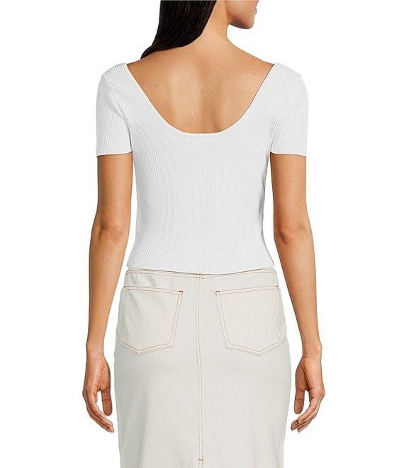 Le' AL.X Ribbed Knit Scoop Neck Short Sleeve Cropped Top Product Image