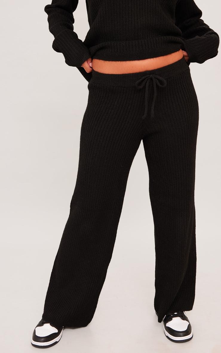 Petite Black Knit Wide Leg Pants Product Image