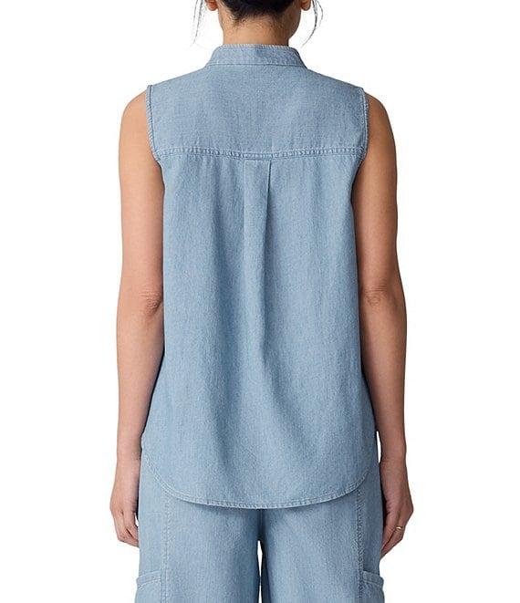 Eileen Fisher Organic Cotton Twill Mandarin Collar Sleeveless Top Product Image