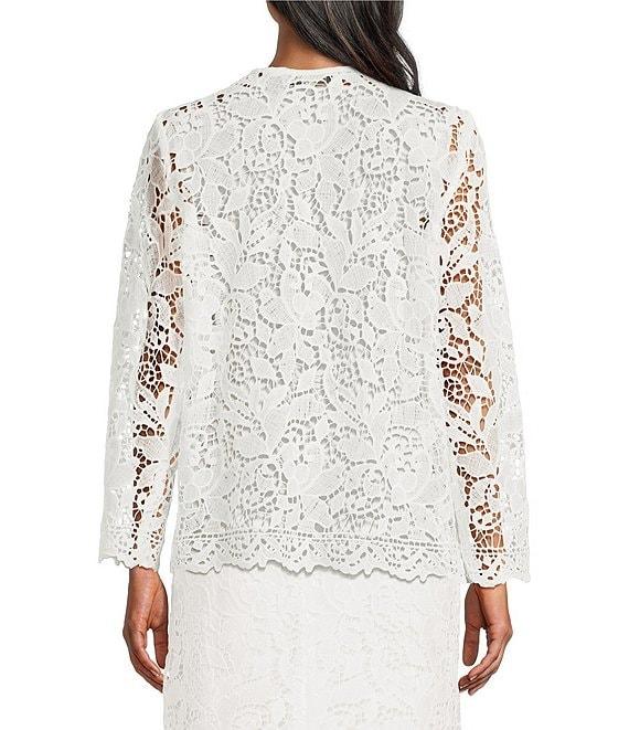 Kasper Lace Open front Collarless 3/4 Sleeve Cardigan Product Image