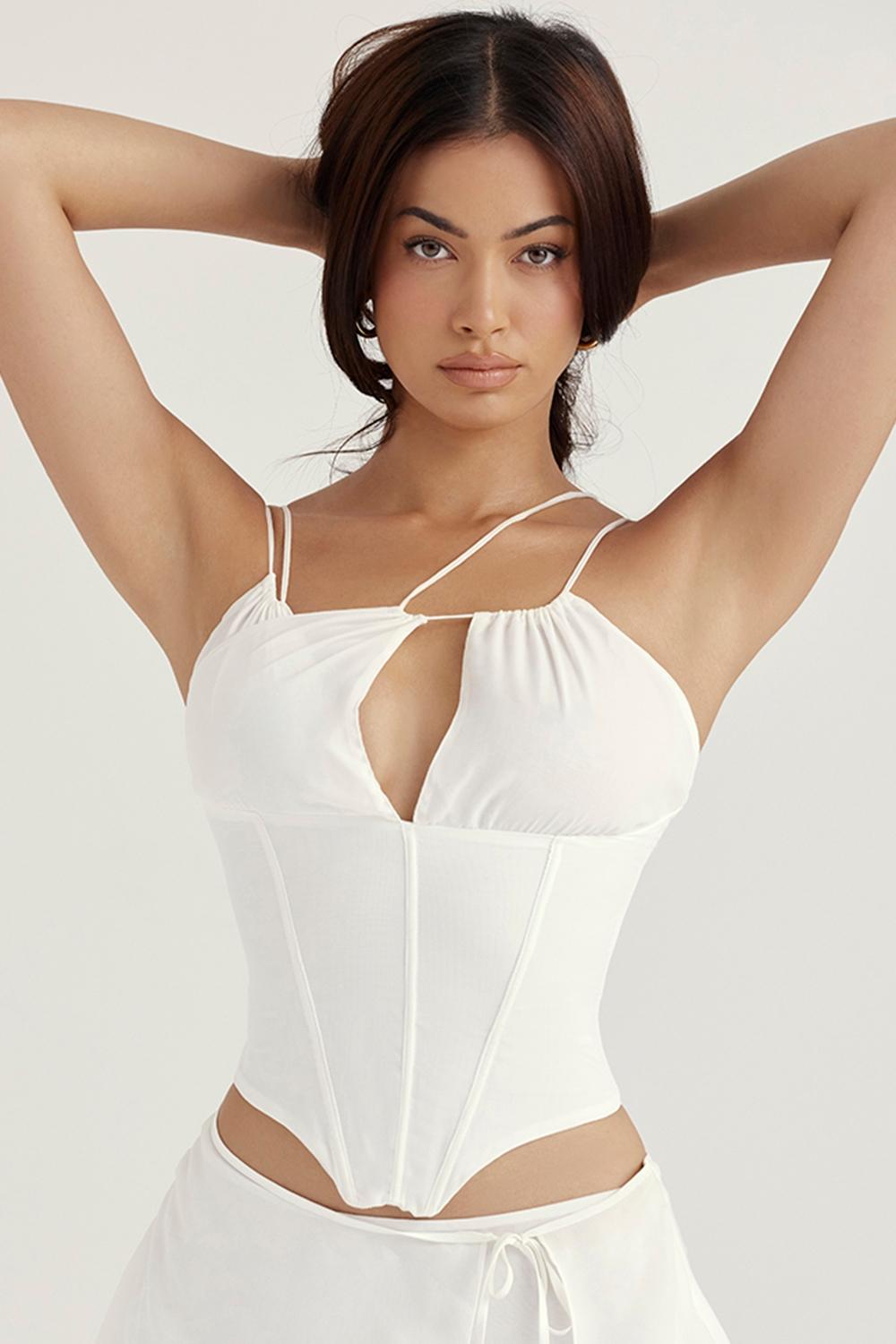 Orla  white chiffon strappy corset Product Image