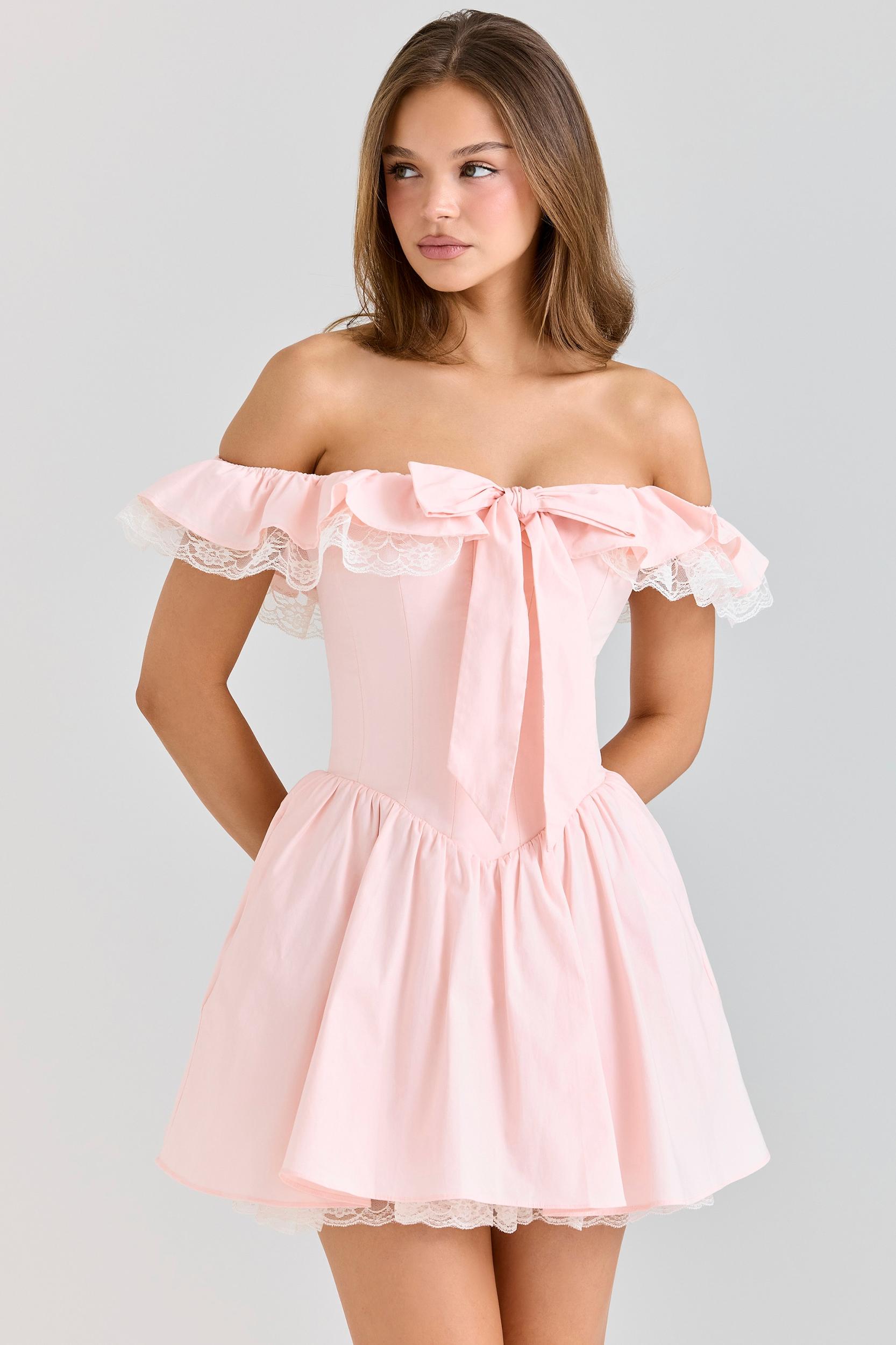 Jaide  pink stretch cotton off shoulder corset mini dress Product Image