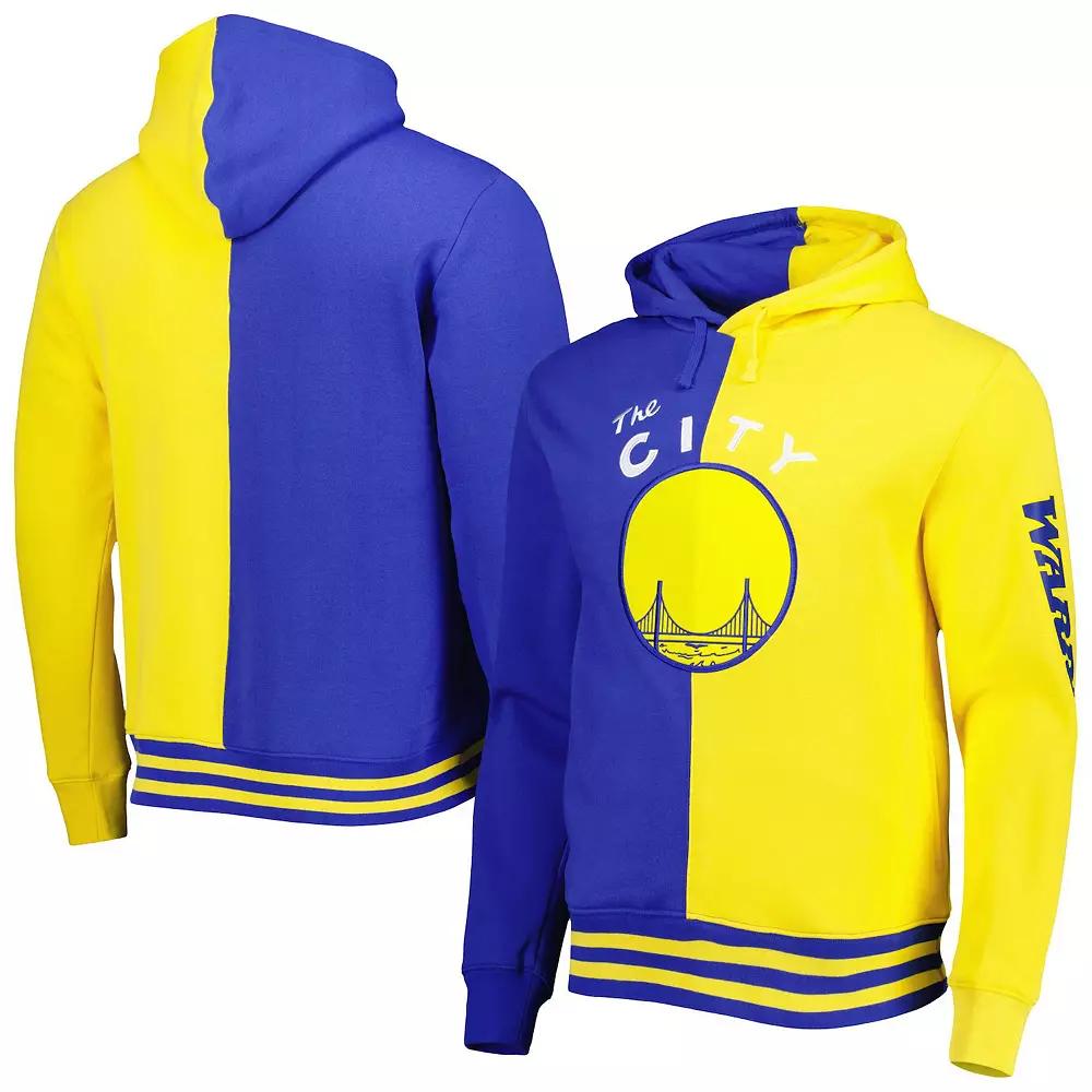 Men's Mitchell & Ness Royal/Gold Golden State Warriors Hardwood Classics Split Pullover Hoodie,  Product Image