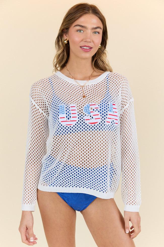 Born In The USA Ivory Open Knit Sweater FINAL SALE Product Image