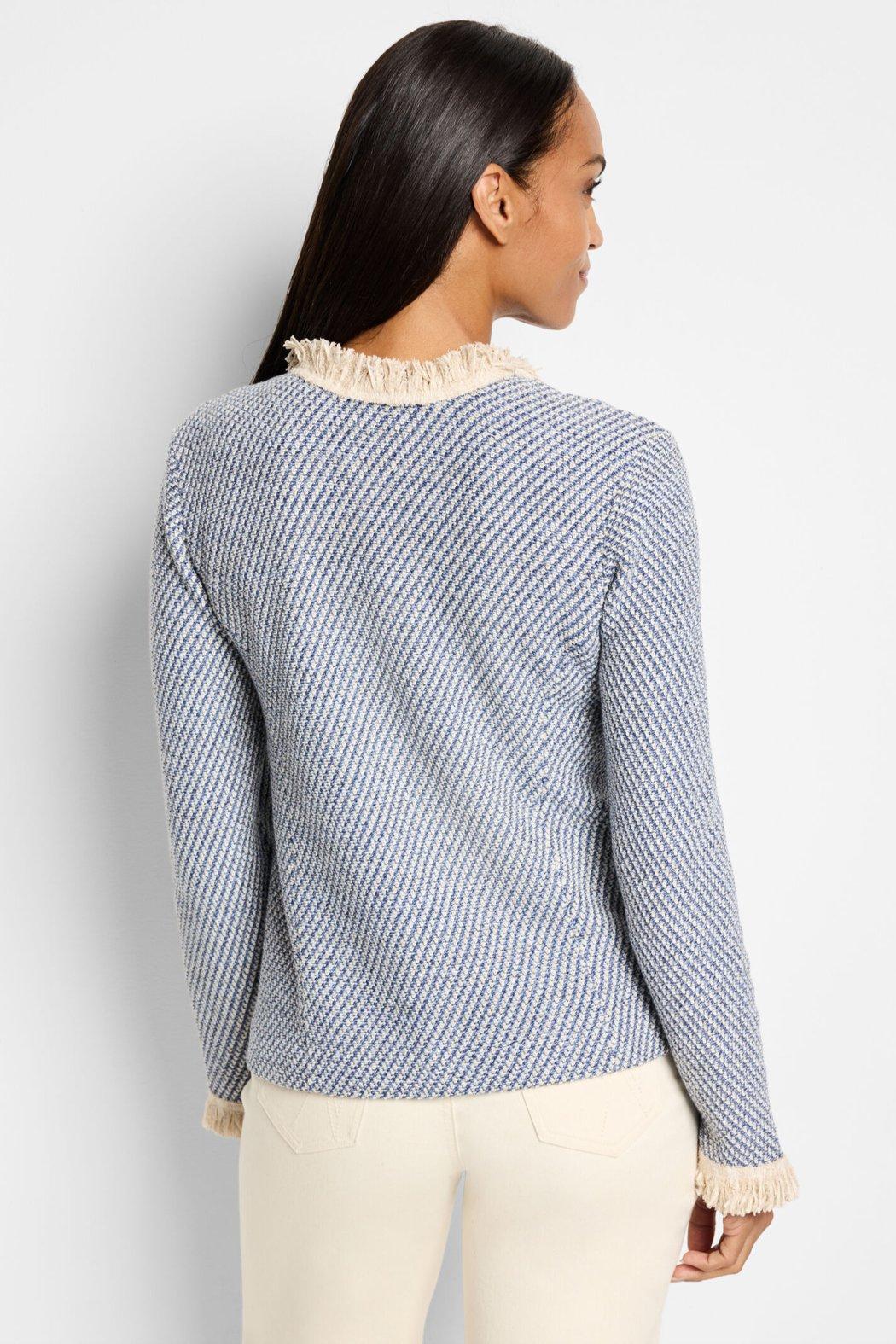 Neutral Fringe Trim Jacket- Blue Multi Product Image