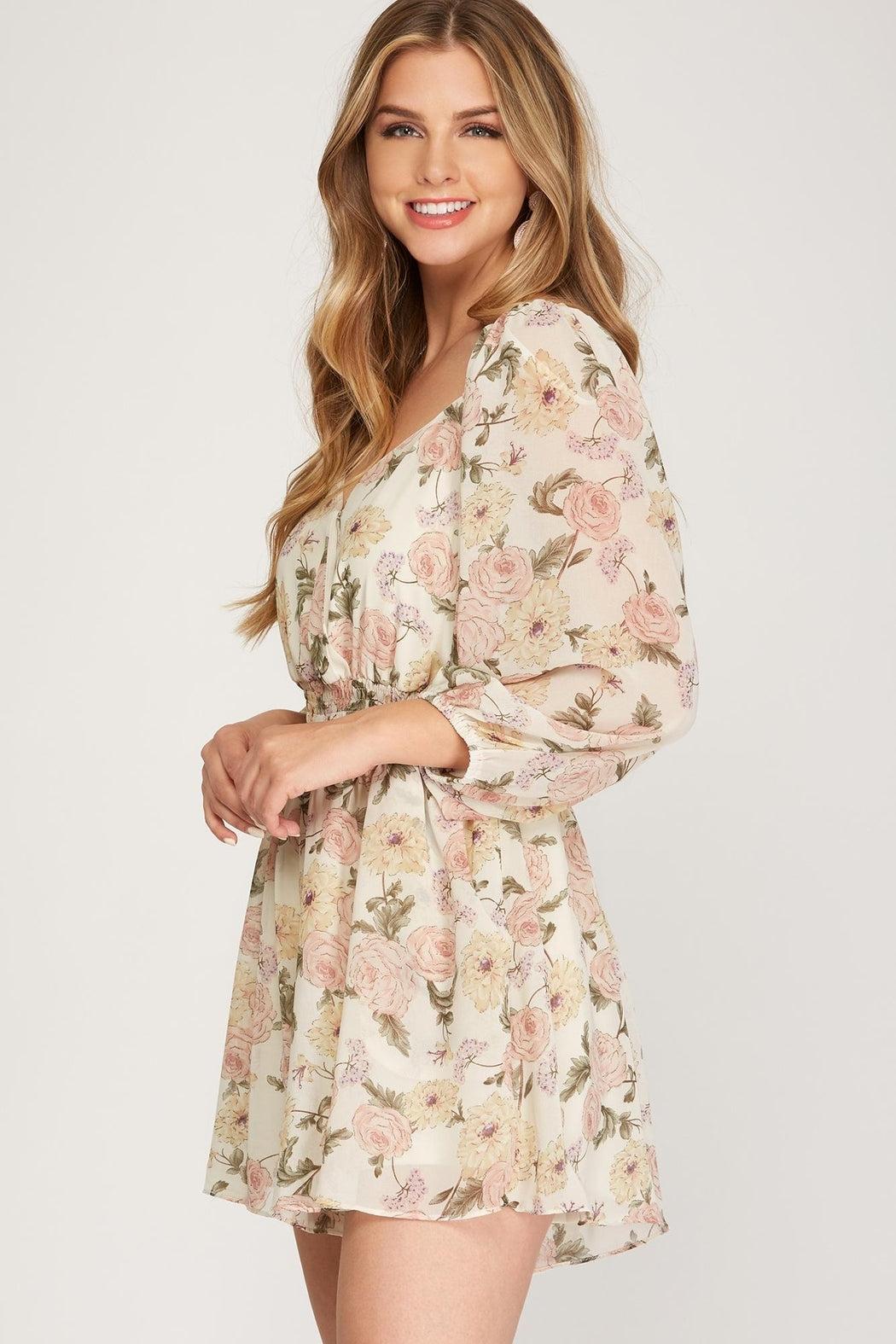 3/4-Sleeve Print-Romper Pockets Product Image