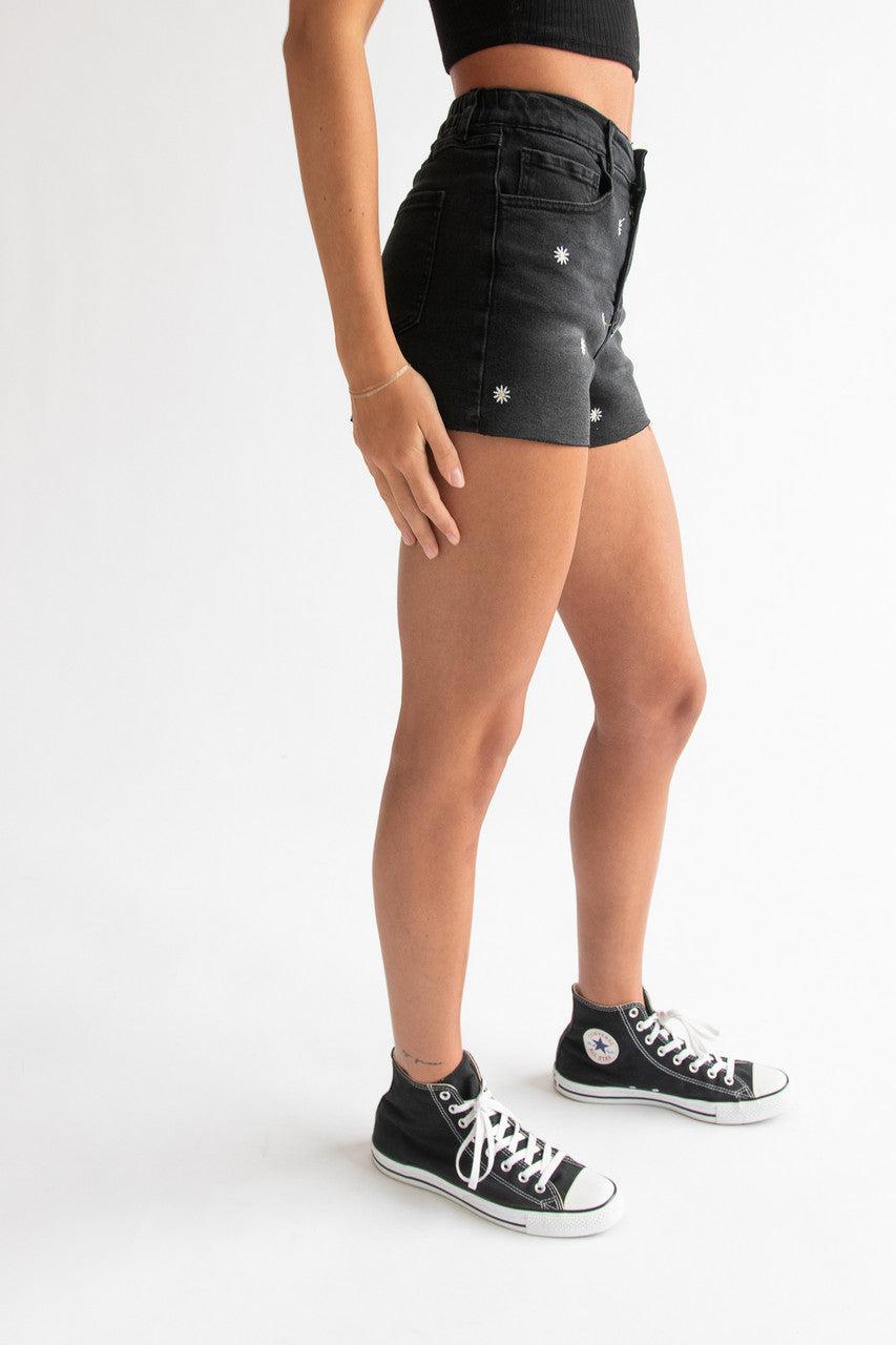 Embroidered Cut Off Denim Shorts Product Image