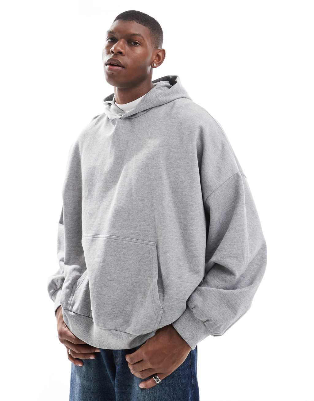ASOS DESIGN extreme oversized hoodie with back print in gray heather Product Image