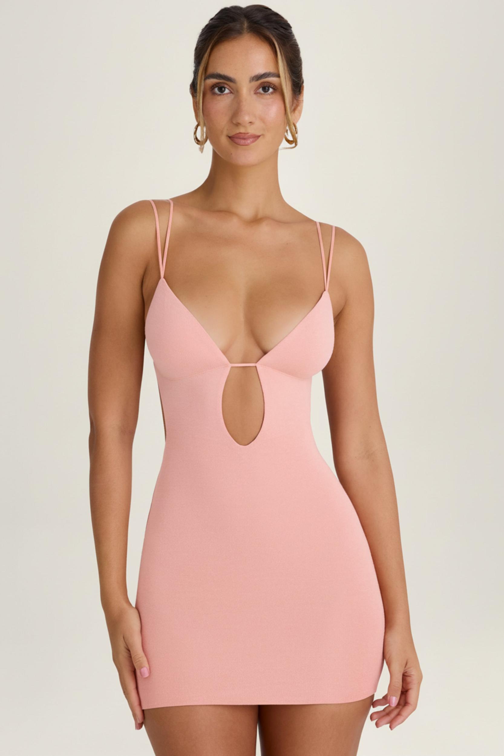 Cut-Out Open-Back Mini Dress in Apricot Pink Product Image