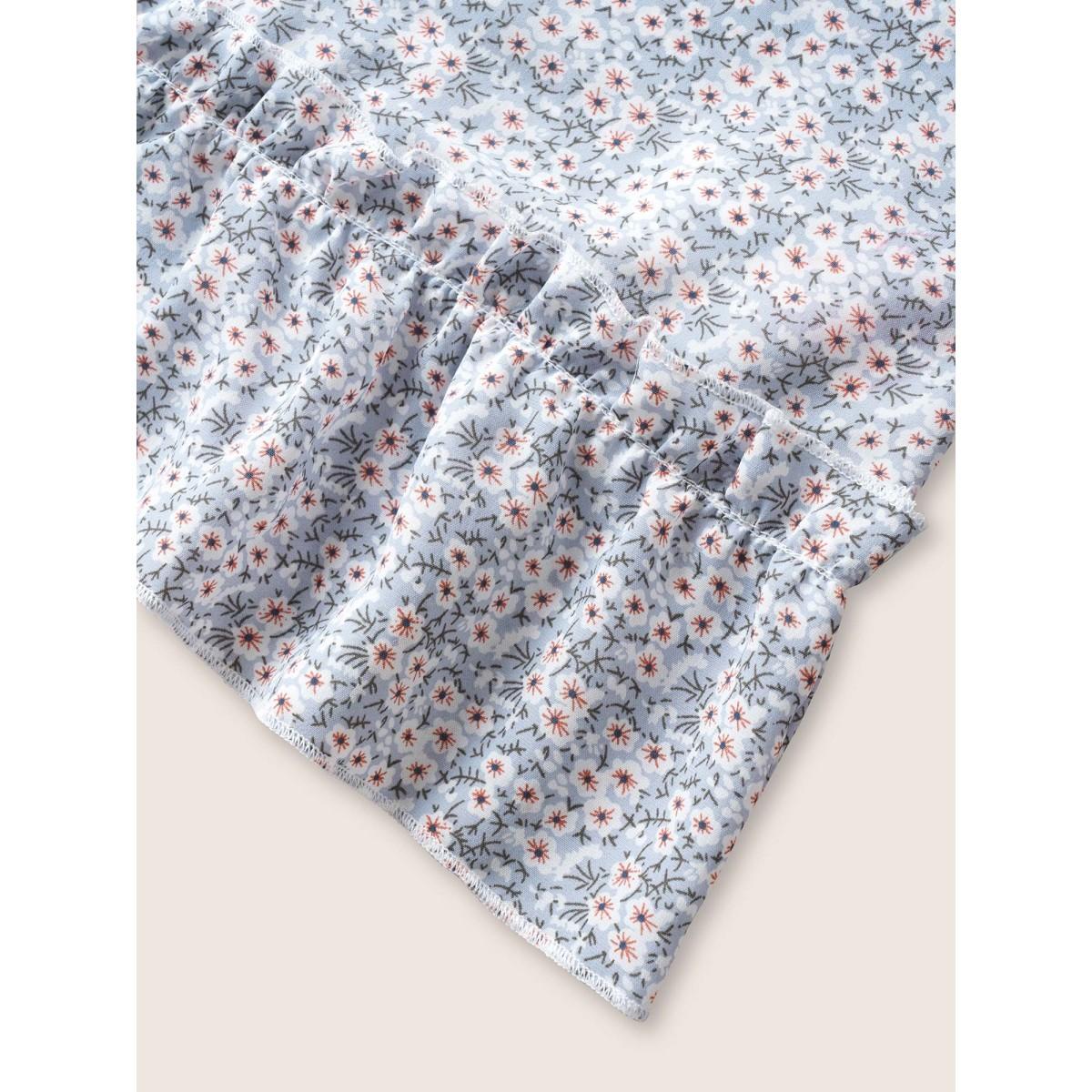 Plus Size Ditsy Floral Patchwork Ruffle Hem Tank Top Women Stone Elegant Frill Trim Notched collar Everyday Tank Tops Camis BloomChic 10/M Product Image