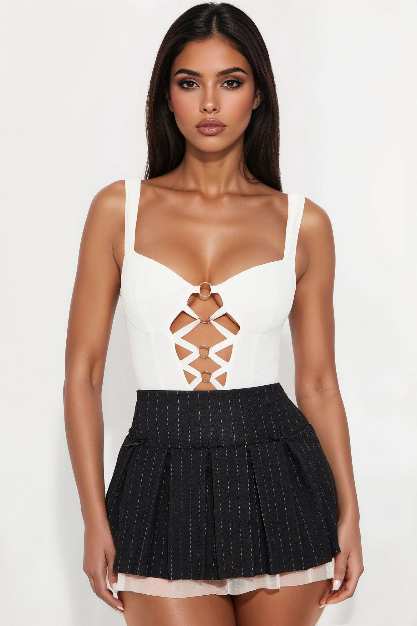 Lavinia Lace Cut Out Corset Bodysuit - Off White Female Product Image