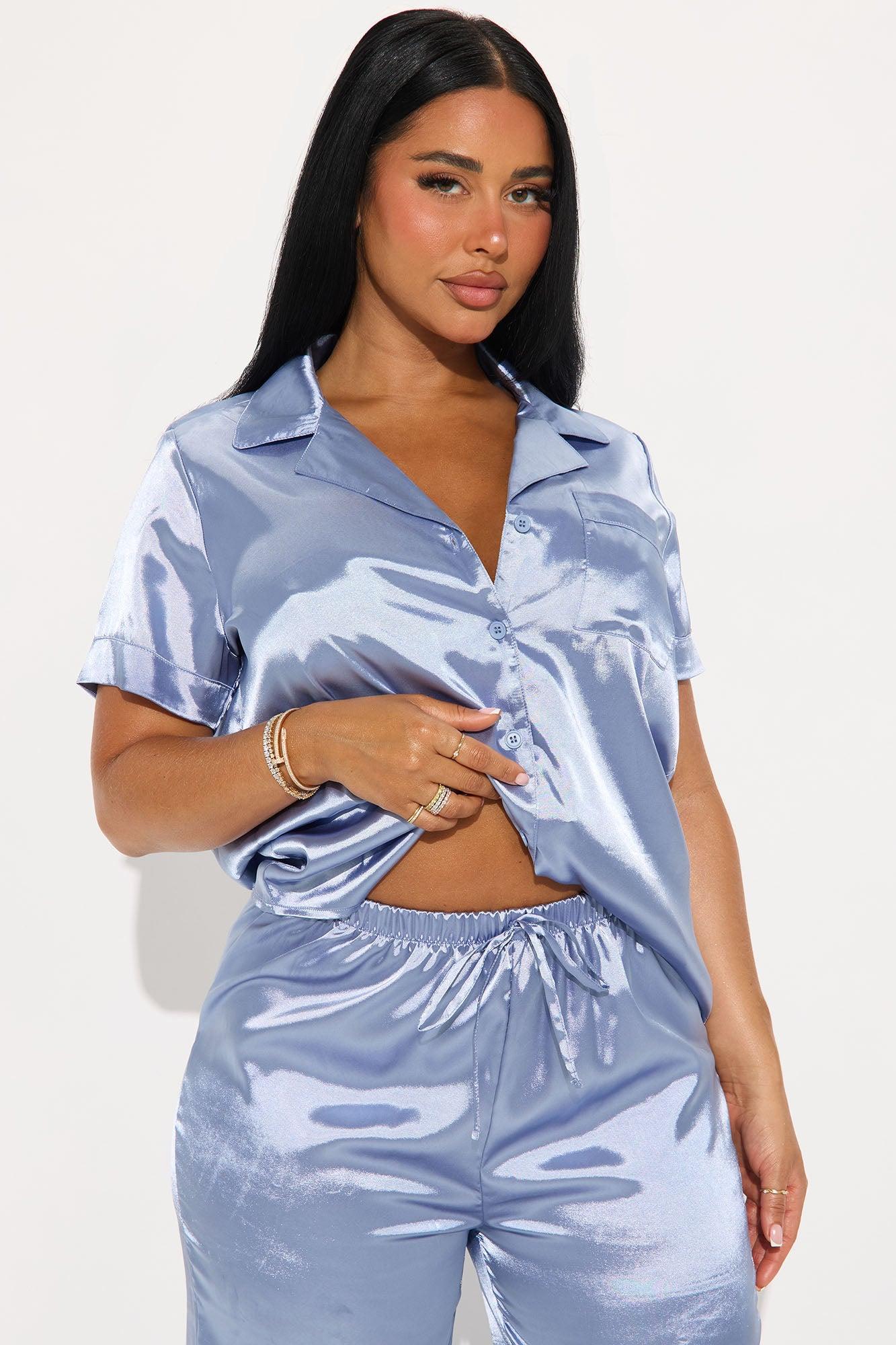 Pillow Fight Satin PJ Pants Set - Light Blue Product Image