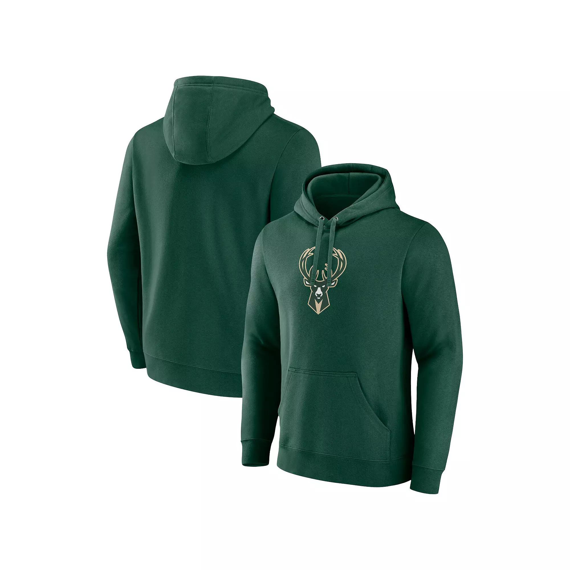 Men's Fanatics Branded Hunter Green Milwaukee Bucks Primary Logo Pullover Hoodie,  Product Image