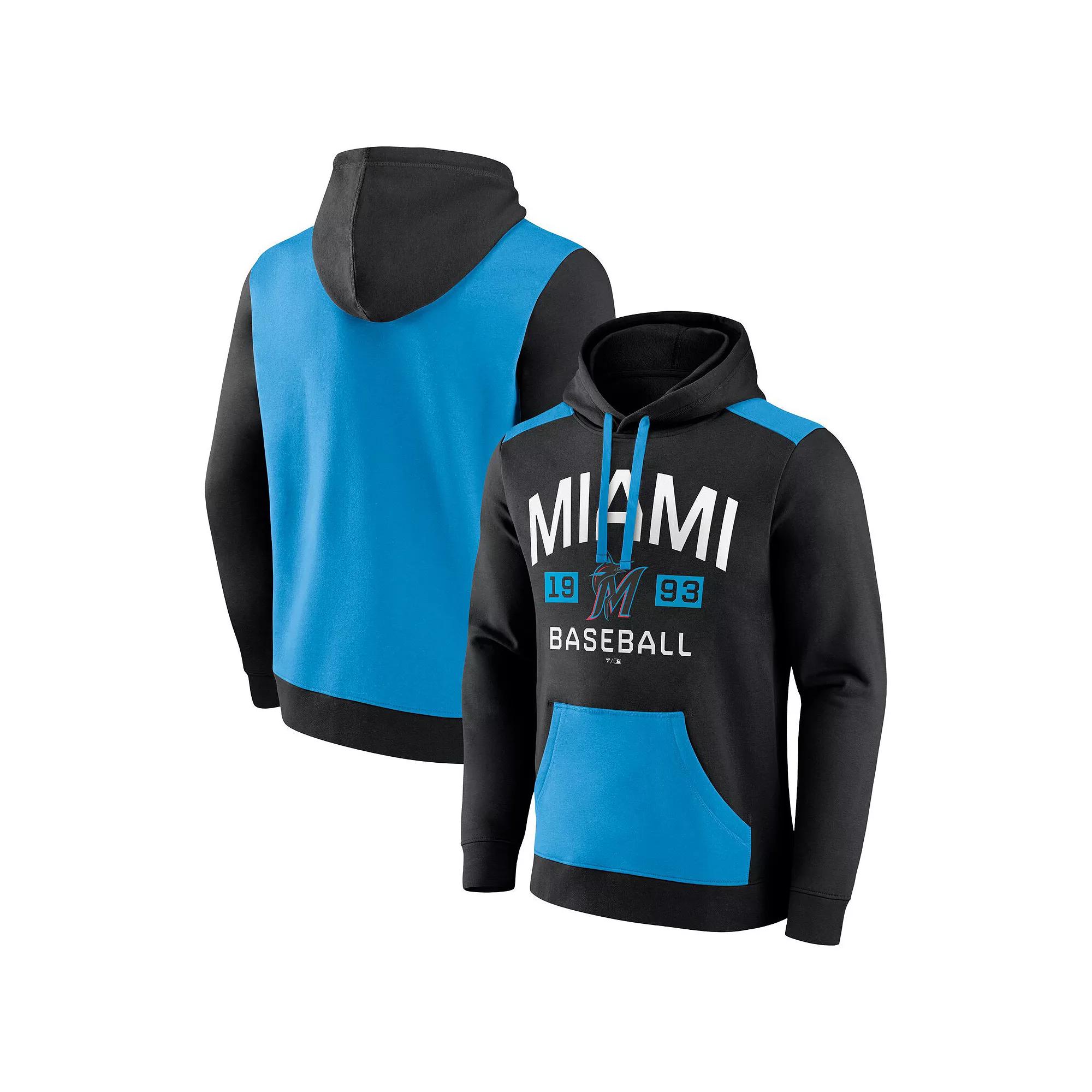 Men's Fanatics Black/Blue Miami Marlins Chip In Team Pullover Hoodie, Size: Large Product Image