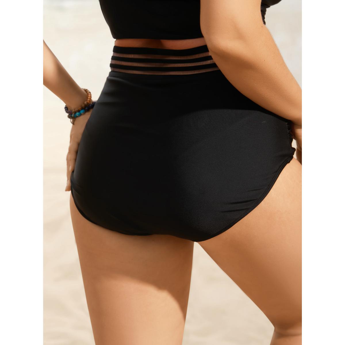 Plus Size Woven Ribbon Gathered High stretch Swim Bottom Women's Swimwear Indigo Beach Woven ribbon&lace trim High stretch Skinny High Rise Curve Swim Bottoms BloomChic 10/M Product Image